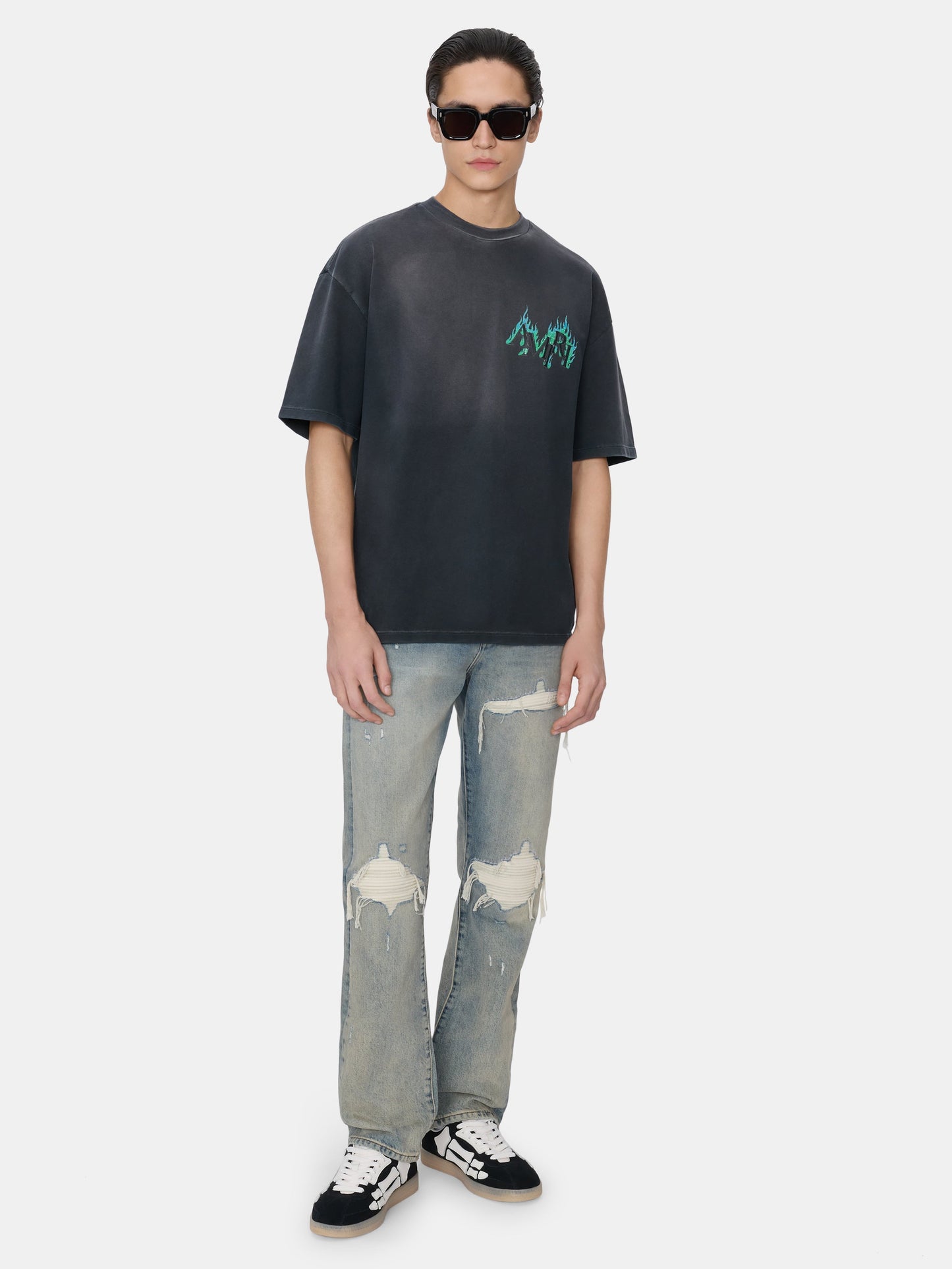 CRYSTAL AMIRI FLAMES OVERSIZED TEE - Black